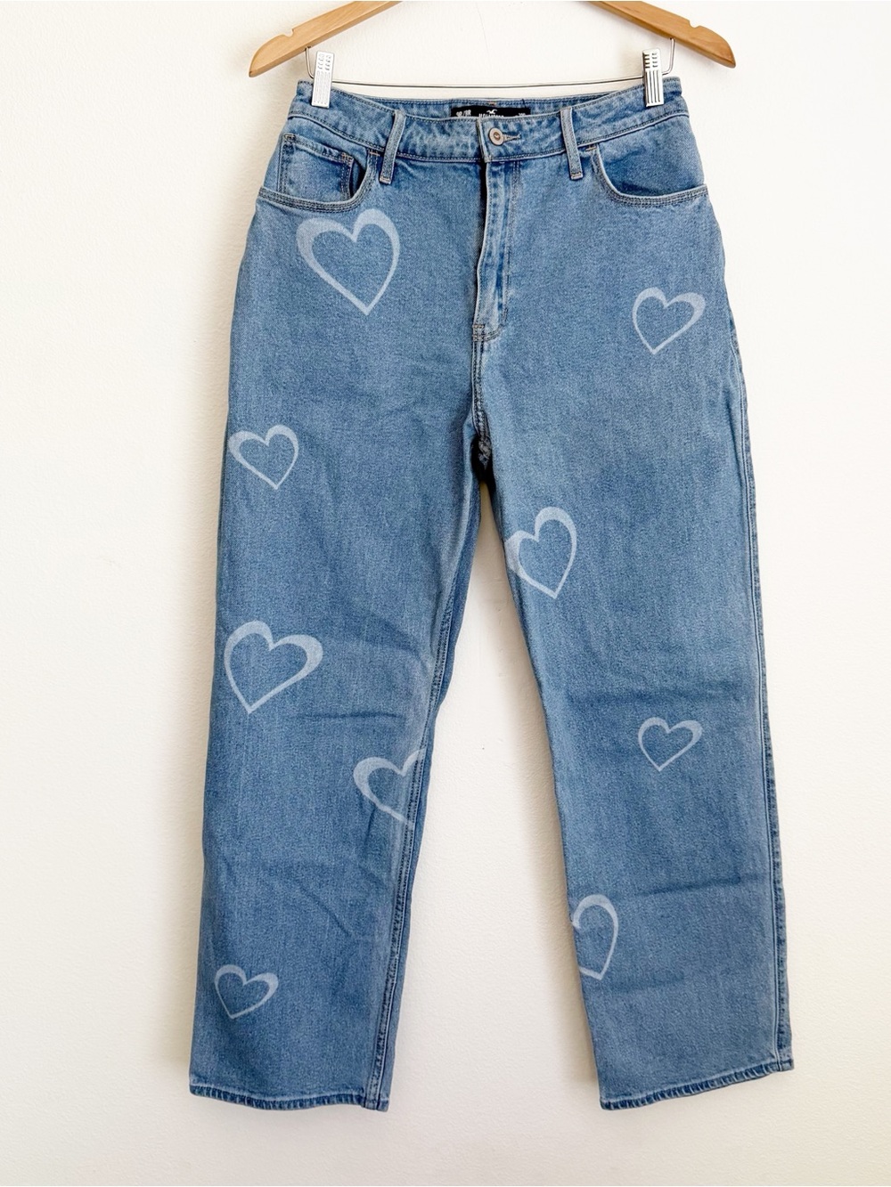 Hollister Ultra High-Rise Dad Heart Print Blue Jeans Pockets Relaxed Women’s 29R